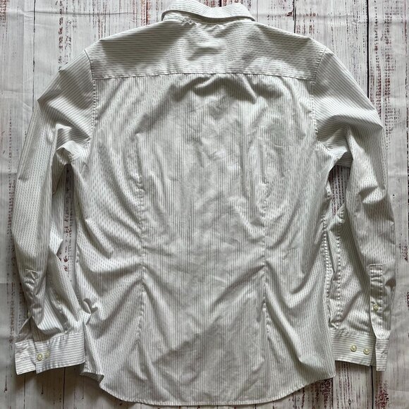 Calvin Klein | Oversized White Button-up w/Small Black Stripes | L - Picture 2 of 5